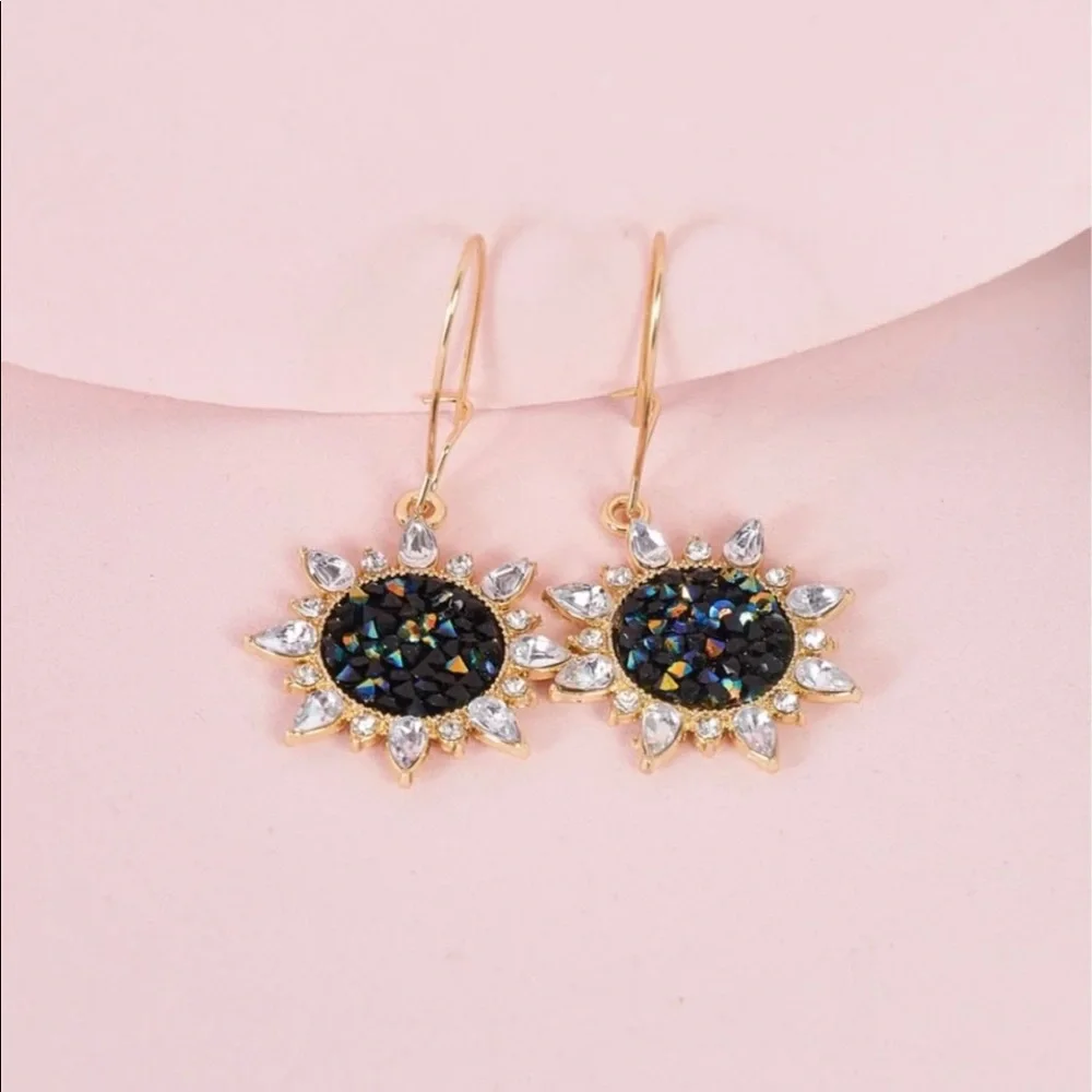 Rainbow Black Sunflower Dangle Earrings